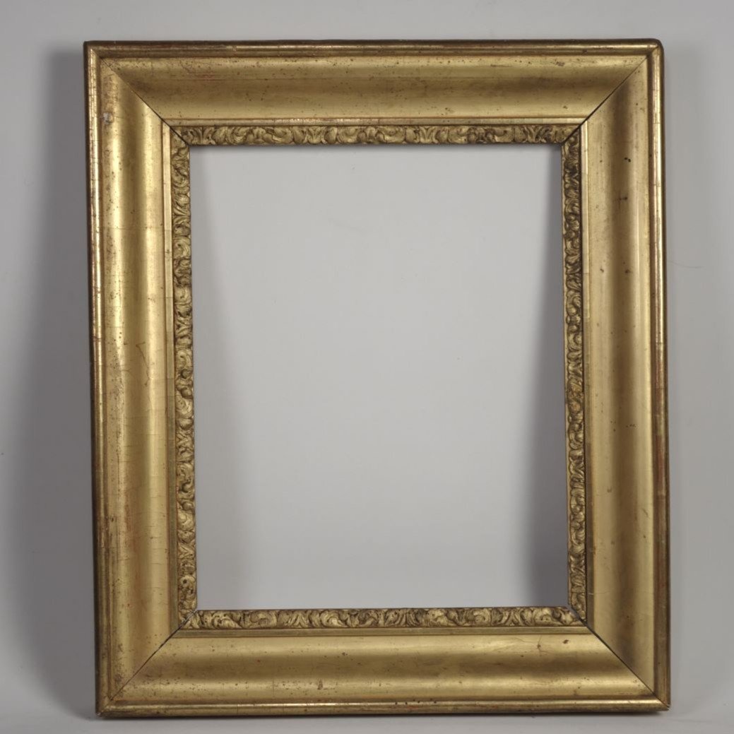 19th Century Frame Gilded Wood Gold Leaf Rebate: 22.5 X 27.5 Cm