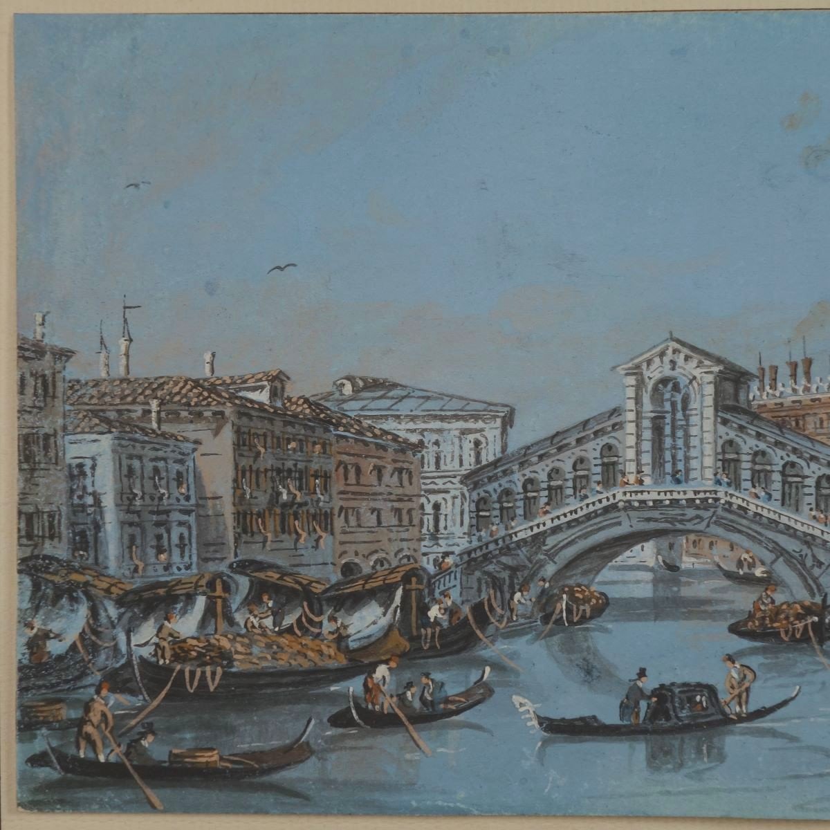 Giacomo Guardi (1764-1835) Ponte Del Rialto Venise Gouache XVIIIe  Feuille  13 X 22,4 Cm-photo-3