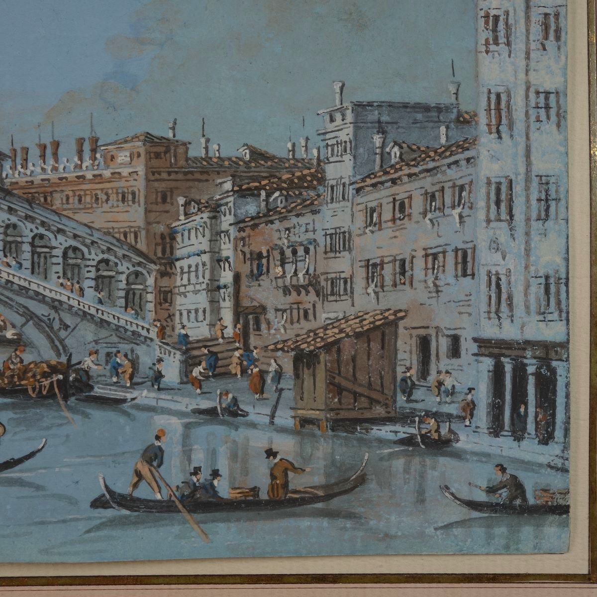 Giacomo Guardi (1764-1835) Ponte Del Rialto Venise Gouache XVIIIe  Feuille  13 X 22,4 Cm-photo-1