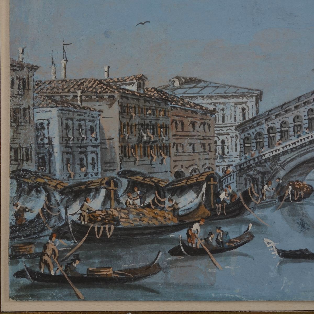 Giacomo Guardi (1764-1835) Ponte Del Rialto Venise Gouache XVIIIe  Feuille  13 X 22,4 Cm-photo-2