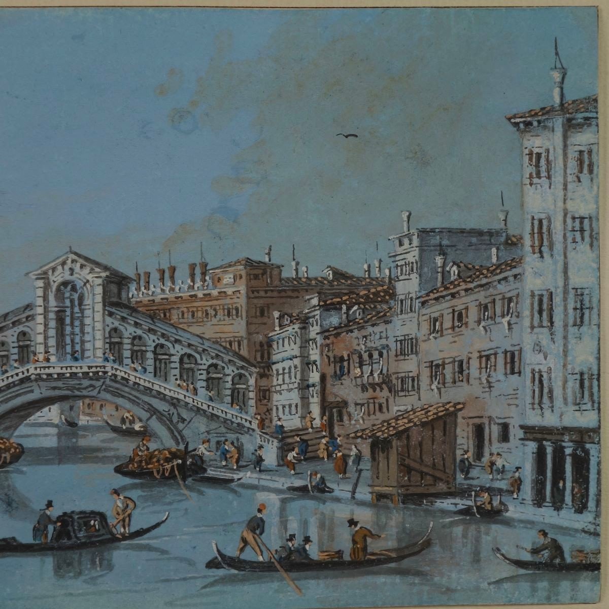 Giacomo Guardi (1764-1835) Ponte Del Rialto Venise Gouache XVIIIe  Feuille  13 X 22,4 Cm-photo-3