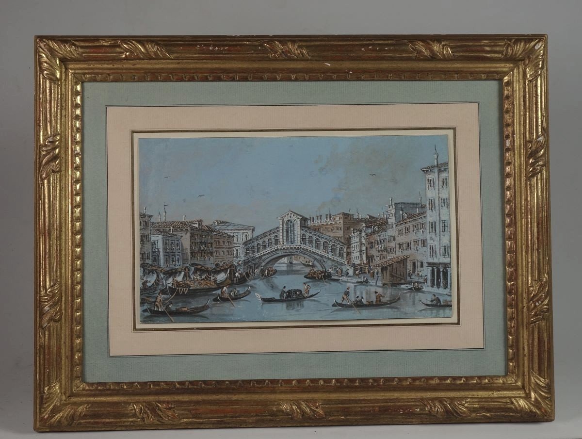 Giacomo Guardi (1764-1835) Ponte Del Rialto Venise Gouache XVIIIe  Feuille  13 X 22,4 Cm