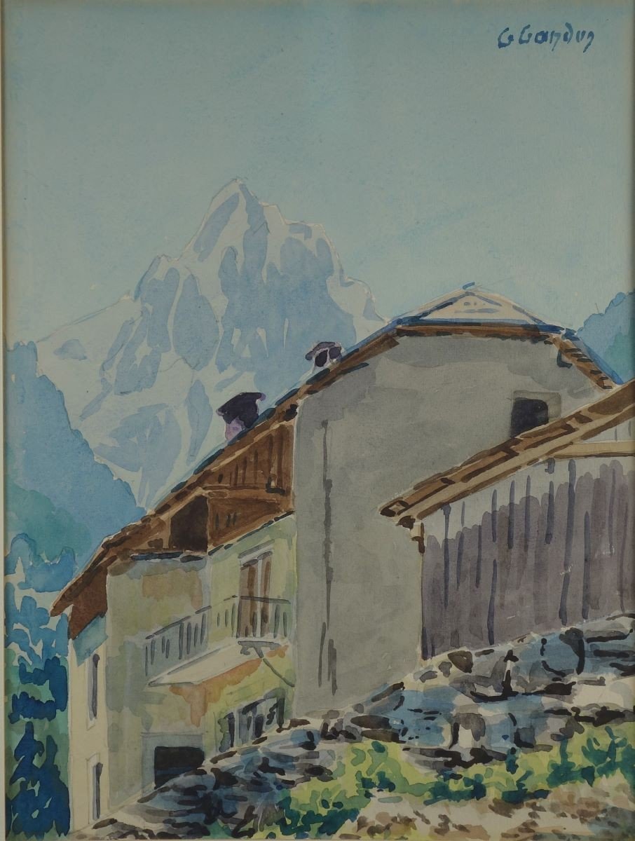 G.Gandon XXe Vallée Tarentaise Près Pussy Savoie Montagne  Aquarelle 1953-photo-2