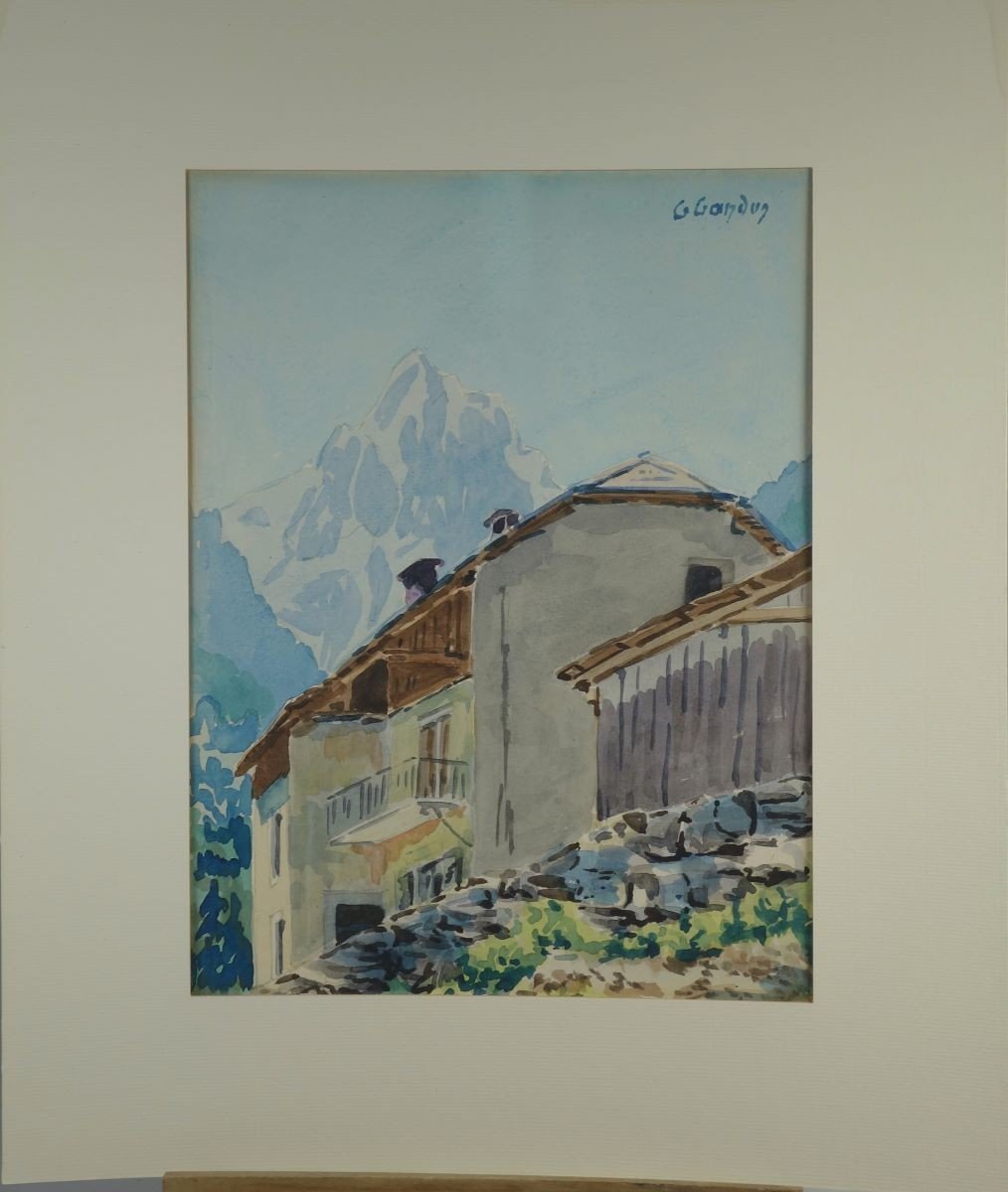 G.Gandon XXe Vallée Tarentaise Près Pussy Savoie Montagne  Aquarelle 1953