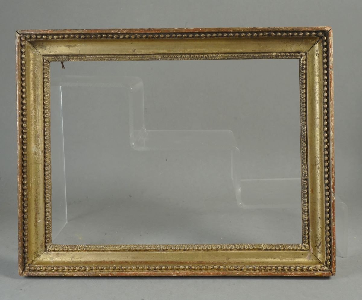 Small Frame Late 18th Century Golden Wood Decor Row Of Beads: 23.7 X 17.5 Cm