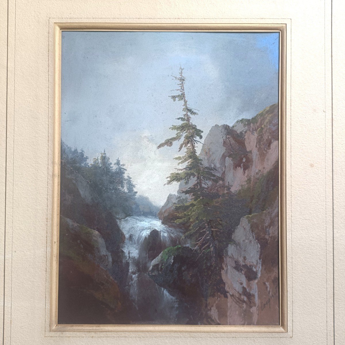 Jules Coignet (1789-1860) Waterfall Mountain Switzerland Pastel-photo-2