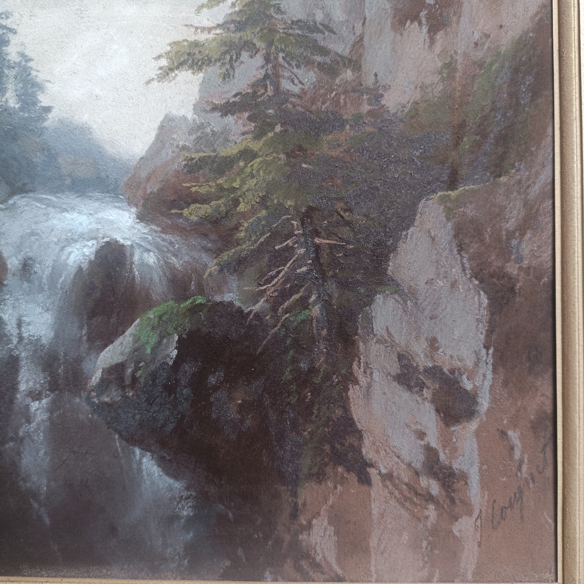 Jules Coignet (1789-1860) Waterfall Mountain Switzerland Pastel-photo-3