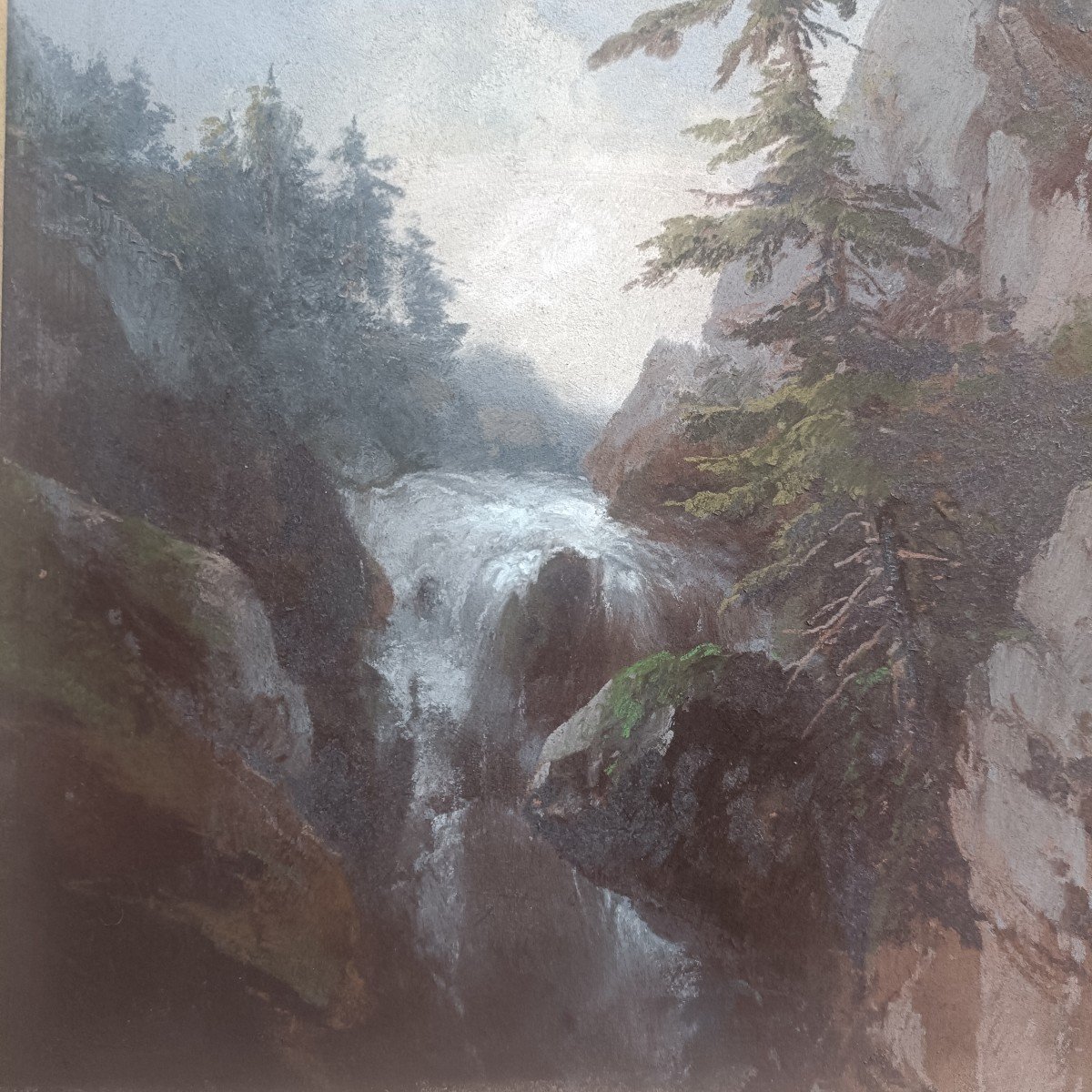 Jules Coignet (1789-1860) Waterfall Mountain Switzerland Pastel-photo-4