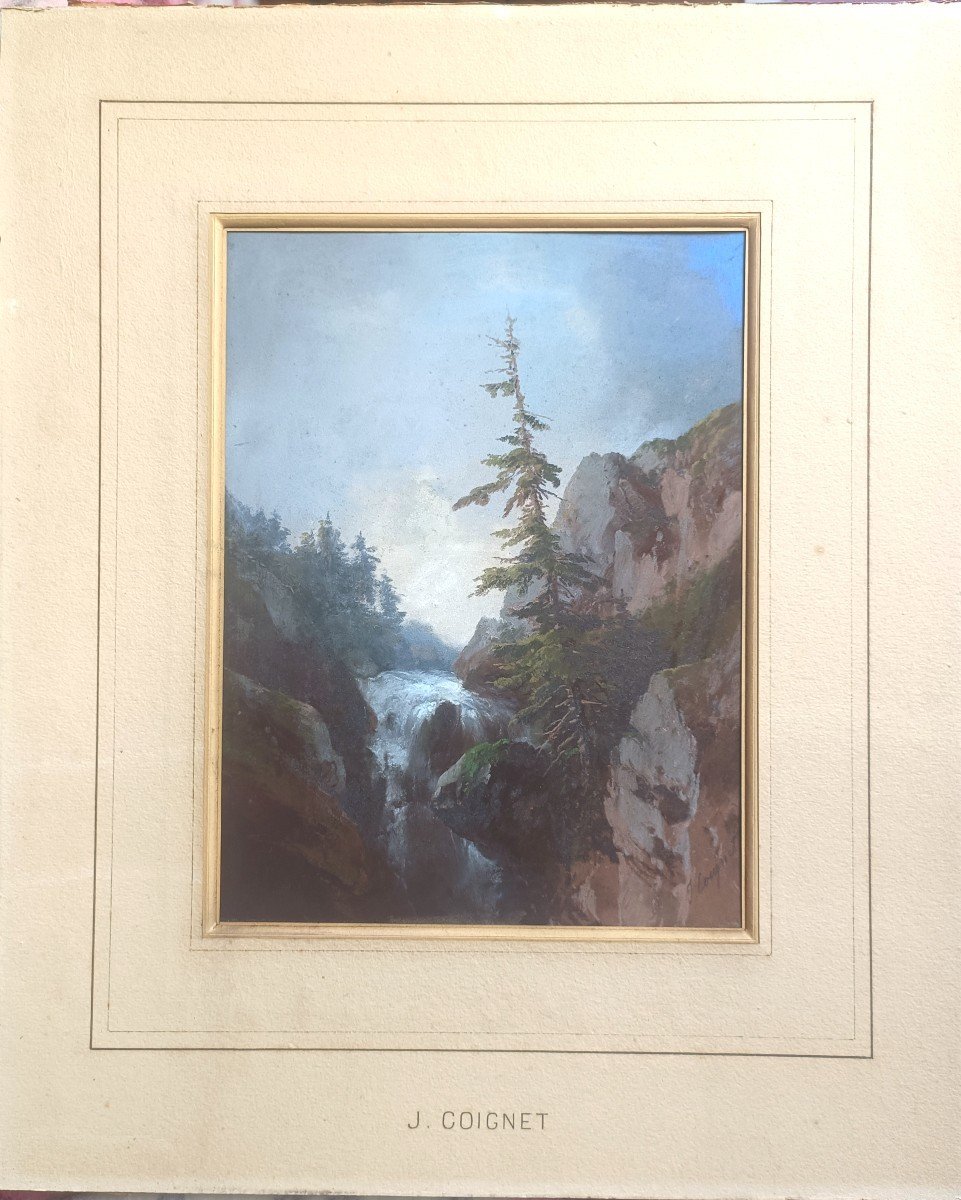 Jules Coignet (1789-1860) Waterfall Mountain Switzerland Pastel