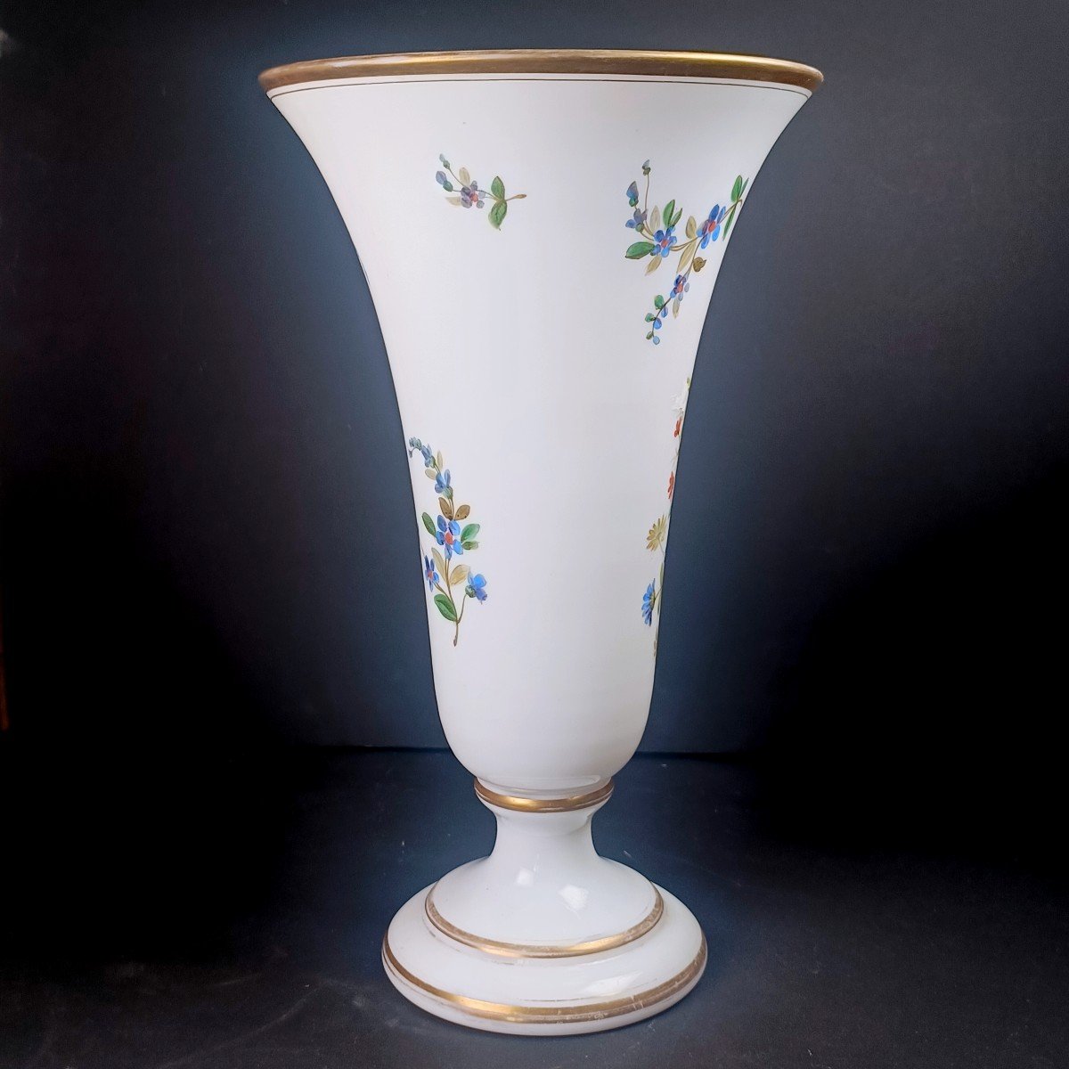 Grand Vase Opaline XIXe Décor Floral H : 39,5 Cm-photo-1