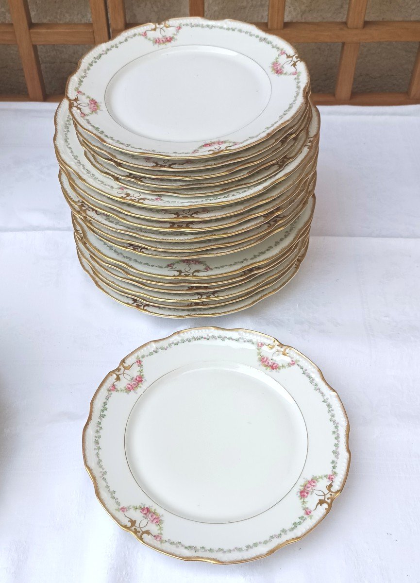 Porcelaine De Limoges Aux Lions De Faïence 6 Assiettes Plates 6 à Dessert 6 à Soupe -photo-2