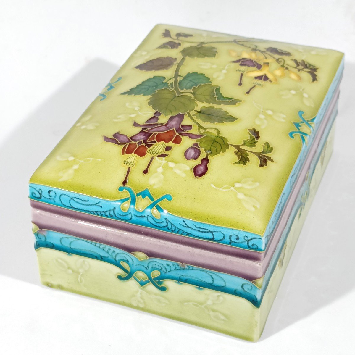 Paul Millet 1870-1930 Boite Porcelaine  Sèvres Art-nouveau Motif Fuschia -photo-4