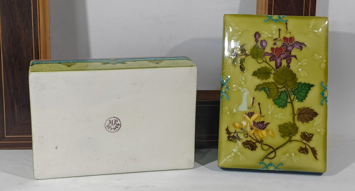 Paul Millet 1870-1930 Boite Porcelaine  Sèvres Art-nouveau Motif Fuschia -photo-3