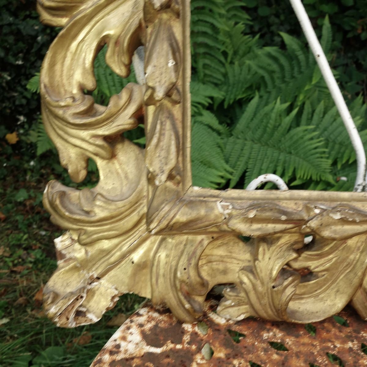 Cadre Bois Sculpté Doré Italie XVIIe Feuillure : 43,5 X 37 Cm-photo-4