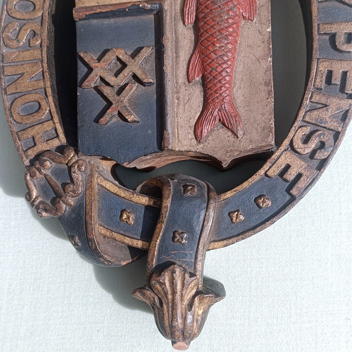 Blason XIXe Bois Polychrome  34,5 X 22 X 5 Cm-photo-3
