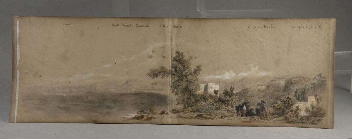 Panorama Isser- Fondouck - Camp De Kouba - Mustapha Algérie Dessin  XIXe orientalisme