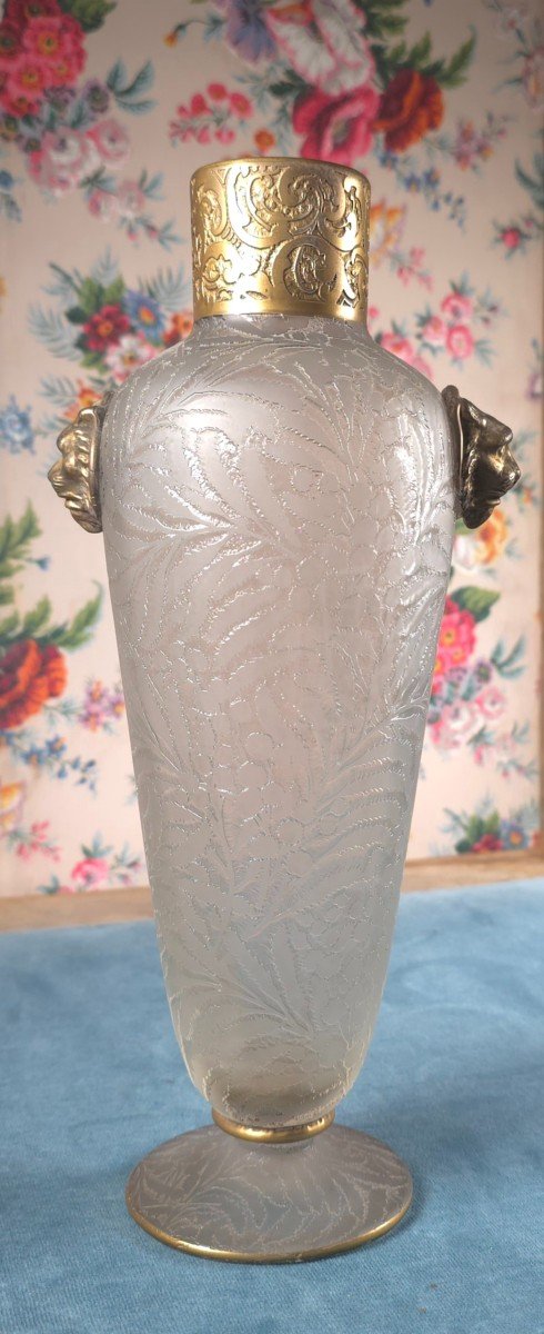 Théodore Legras (1839-1916)  Vase Decor Mimosa Leaf H: 30 Cm