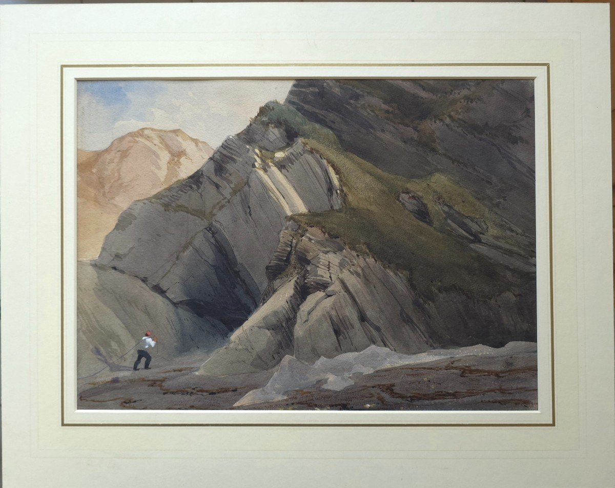 Fisherman On The Shore English Watercolor Late 19th-early 20th Century