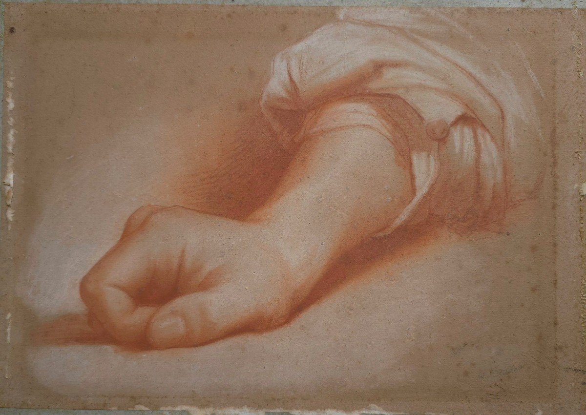 Louis - Henri De Rudder 1870-1930 étude De Main Sanguine Et rehaut de Craie blanche sur papier 