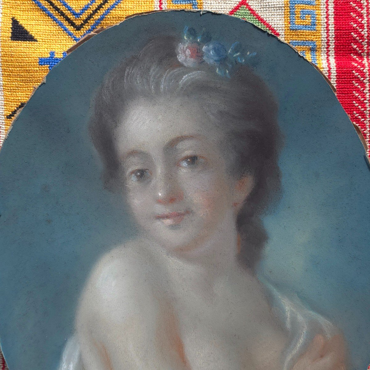 Portrait De Jeune Fille Pastel 1900 Goût Du XVIIIe -photo-2