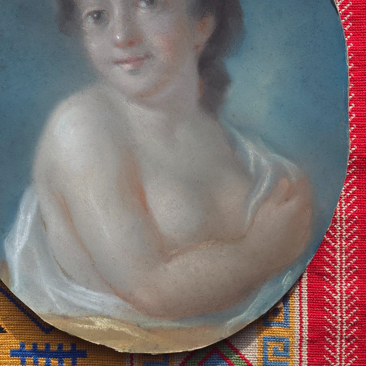Portrait De Jeune Fille Pastel 1900 Goût Du XVIIIe -photo-3
