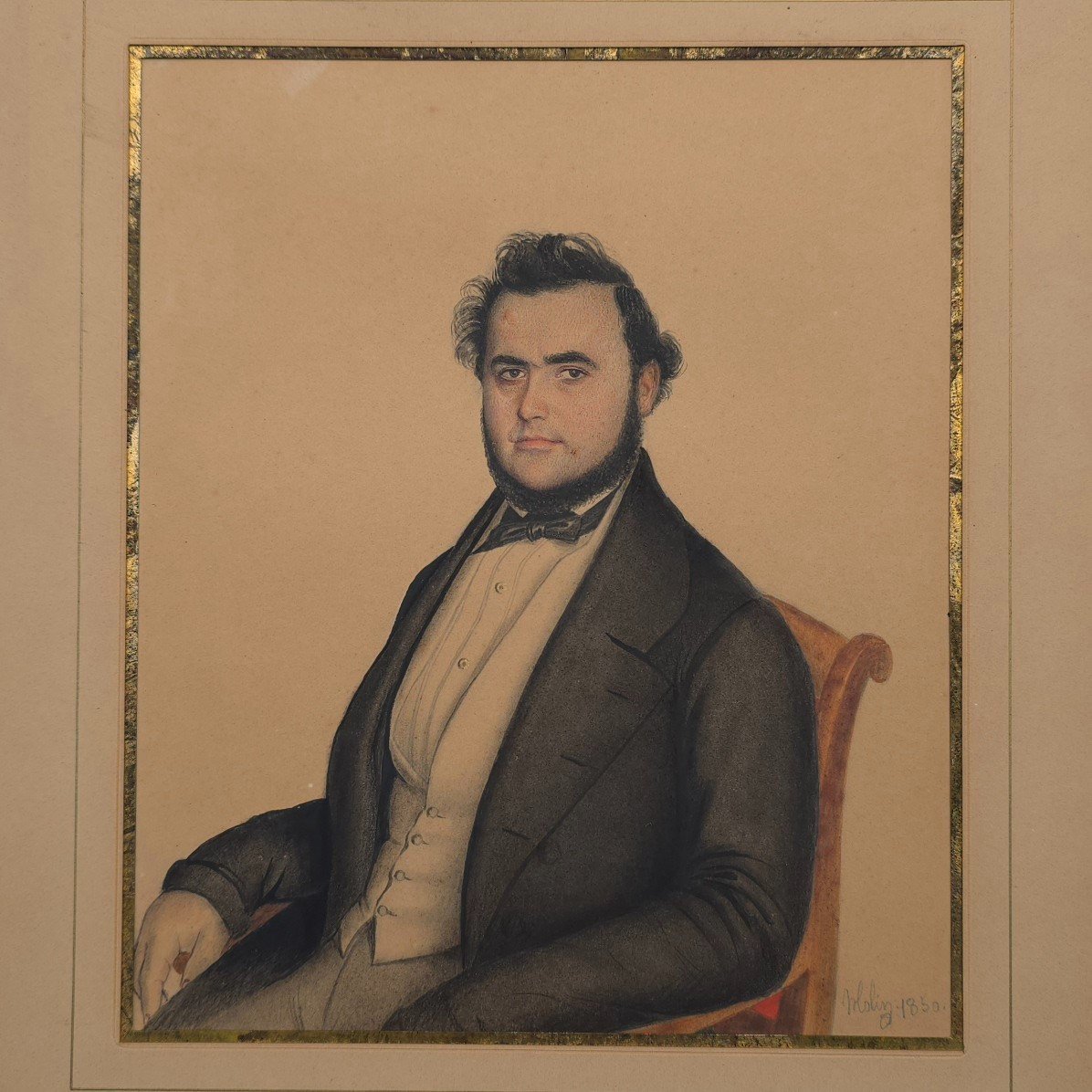 Portrait Of A Man Signed 1850 Watercolor-photo-2