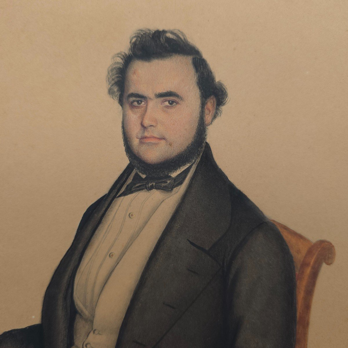 Portrait Of A Man Signed 1850 Watercolor-photo-3