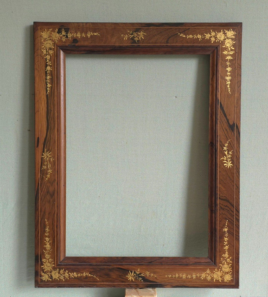 Cadre Louis Philippe Bois Decor Floral Doré Feuillure : 37 X 26,5 Cm