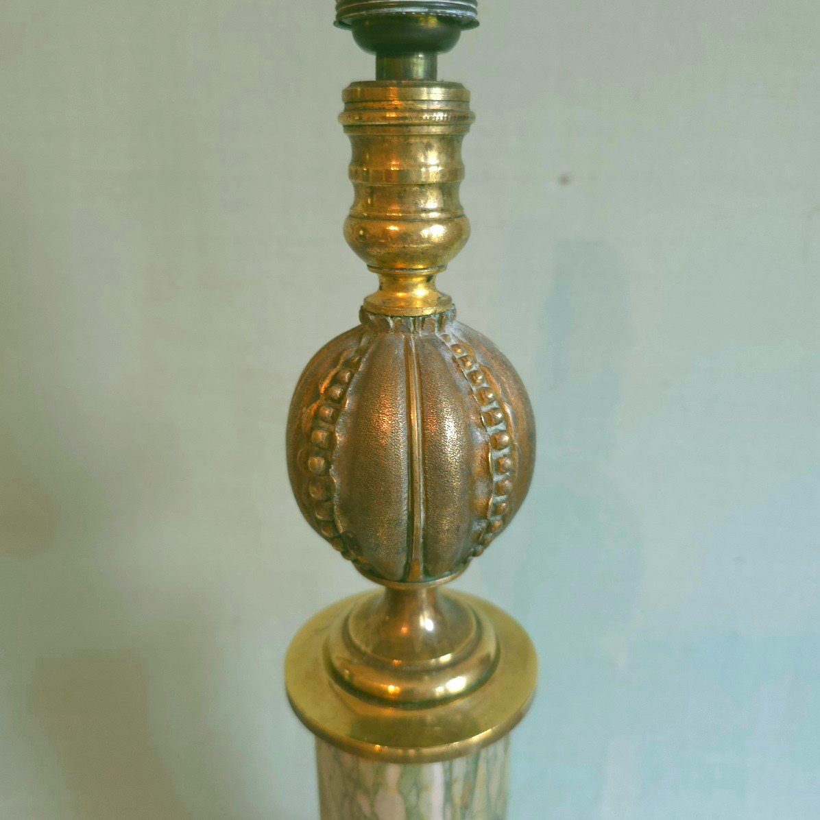 50s Lamp Base Pomegranate Pattern Bronze Height: 30 Cm -photo-4