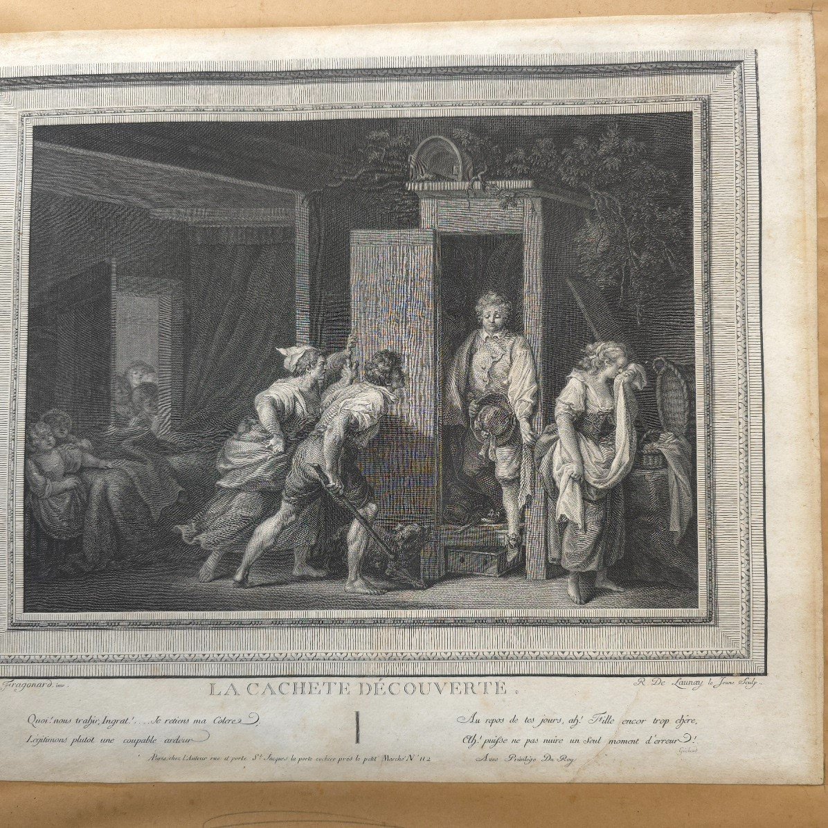 R.de Launay D’après  Fragonard La Cachette Découverte Estampe XVIIIe -photo-3