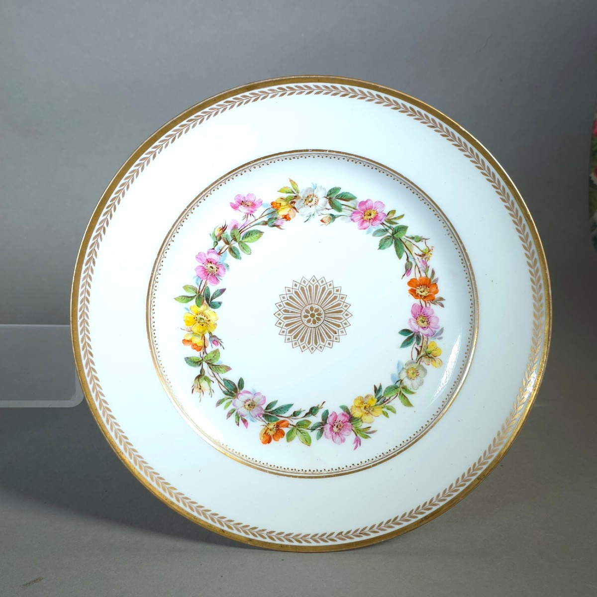 Sèvres 1836 Assiette Porcelaine Guirlande Fleurs