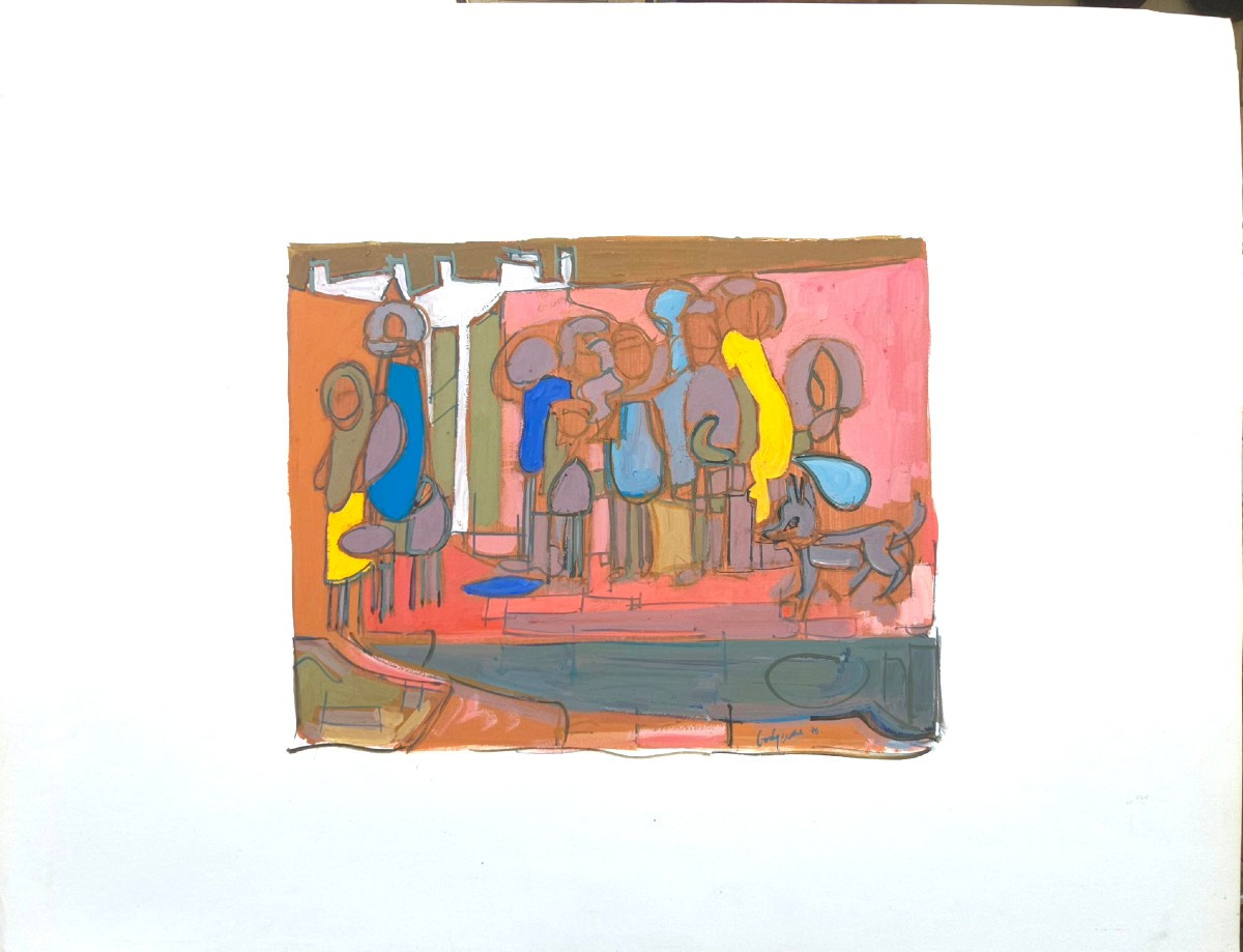 Michel Godjerac XXe Composition Acrylique Sur Papier 1976-photo-1