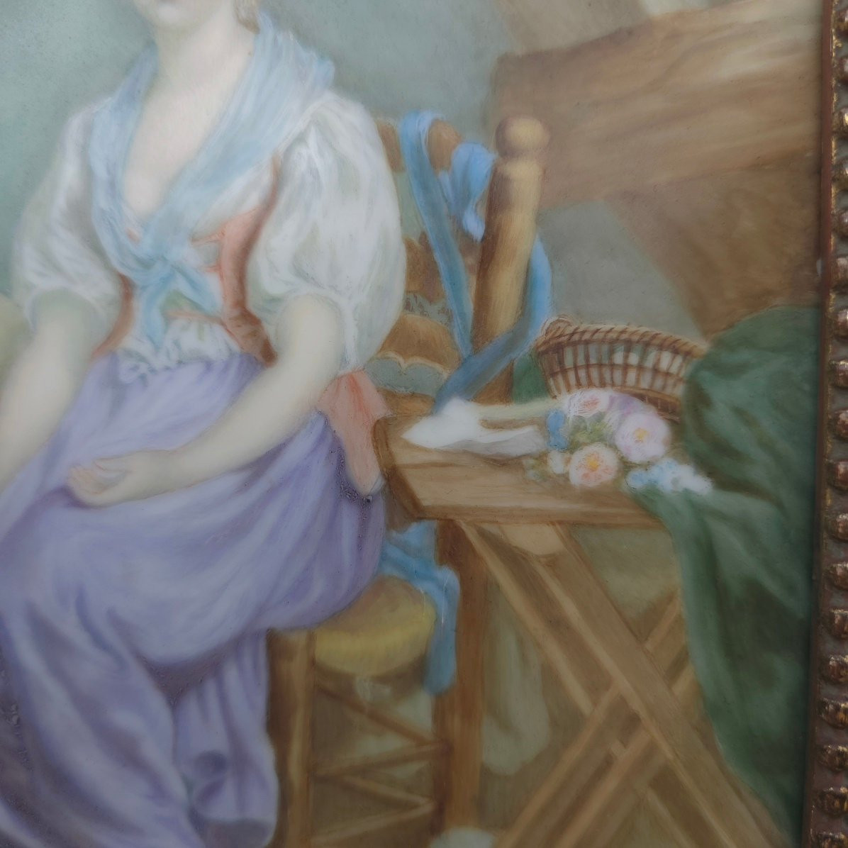 Young Girl With A Watch, Painted Porcelain, 1900-photo-1