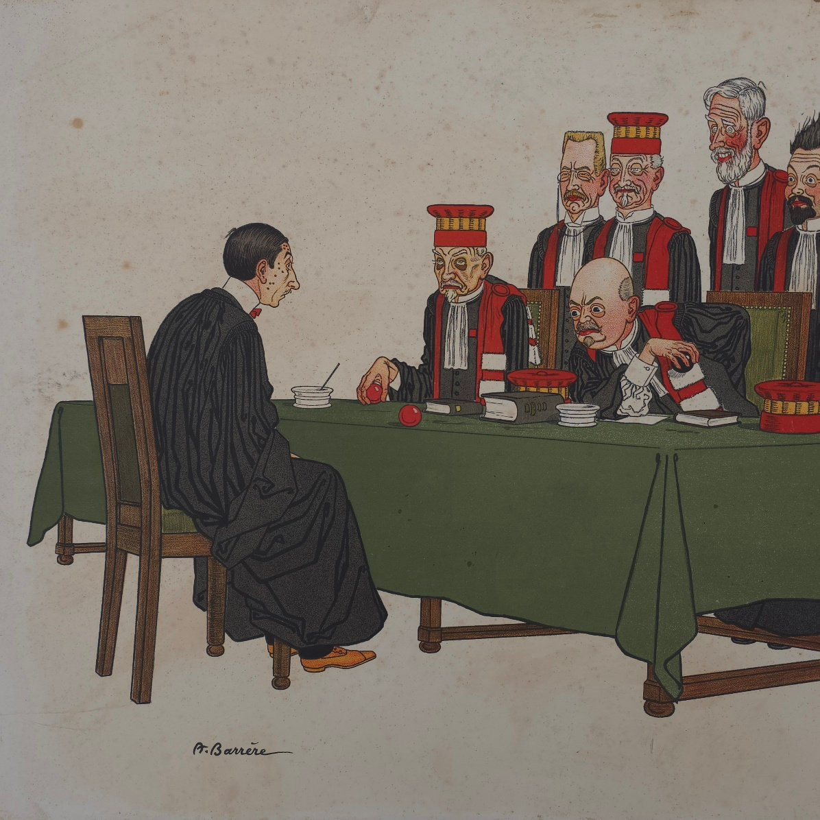 Adrien Barrère (1874-1931) Magistrates The Examination Justice Caricatures Around 1910 Large Li-photo-1