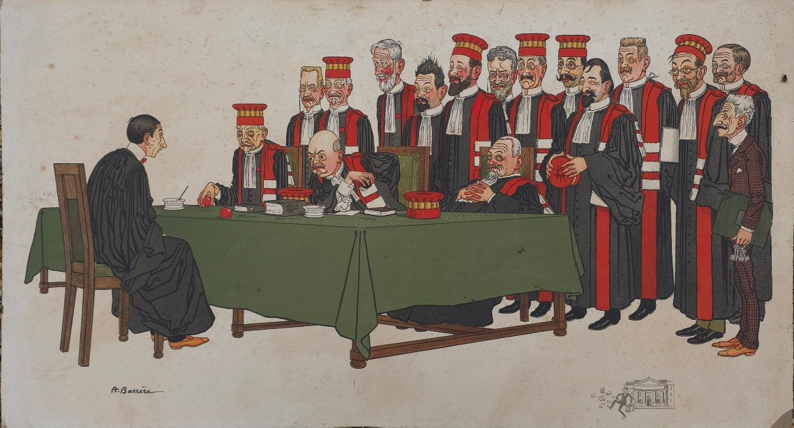 Adrien Barrère (1874-1931) Magistrates The Examination Justice Caricatures Around 1910 Large Li
