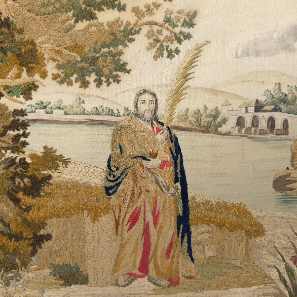 Saint Hyacinthe soie brodée début XIXe 39,5 x 50,5 cm-photo-2