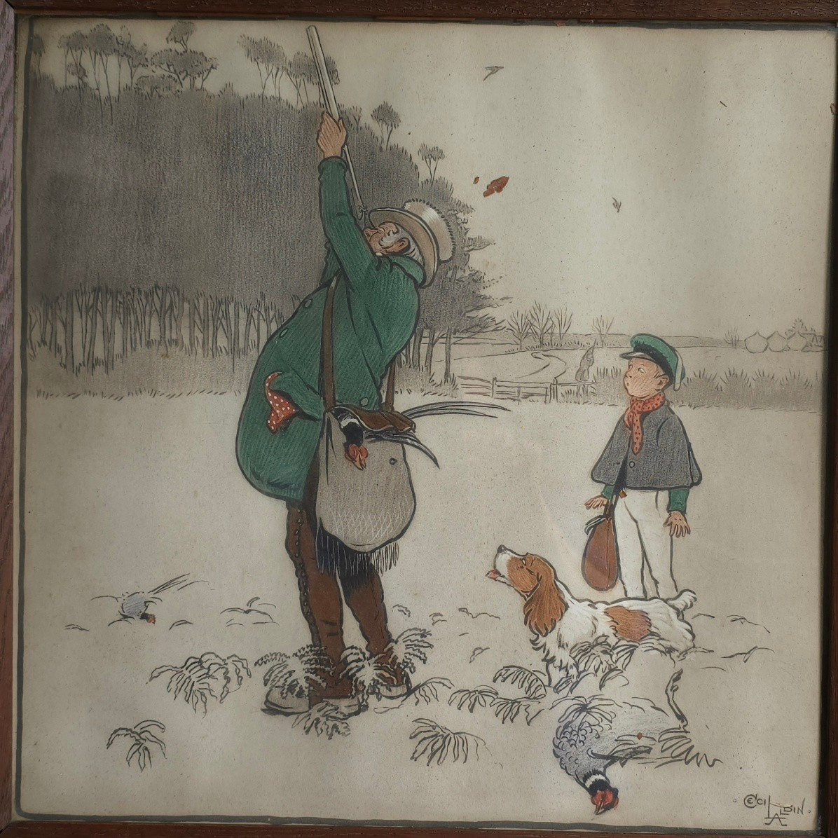 Cécil Aldin A Critical Moment Pheasant Hunting Print-photo-1