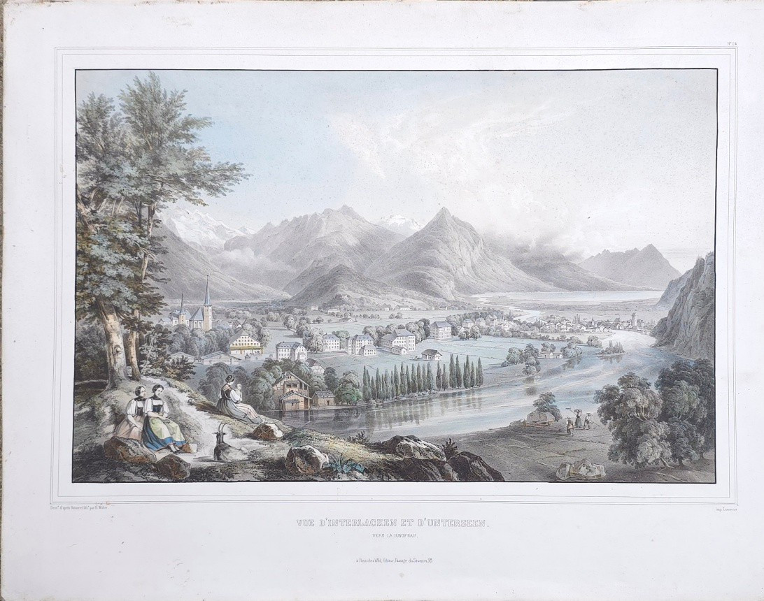 Walter Henri The Jungfrau View Of Interlaken And Unterseen Swiss Landscape Litho Imp. Lemercier