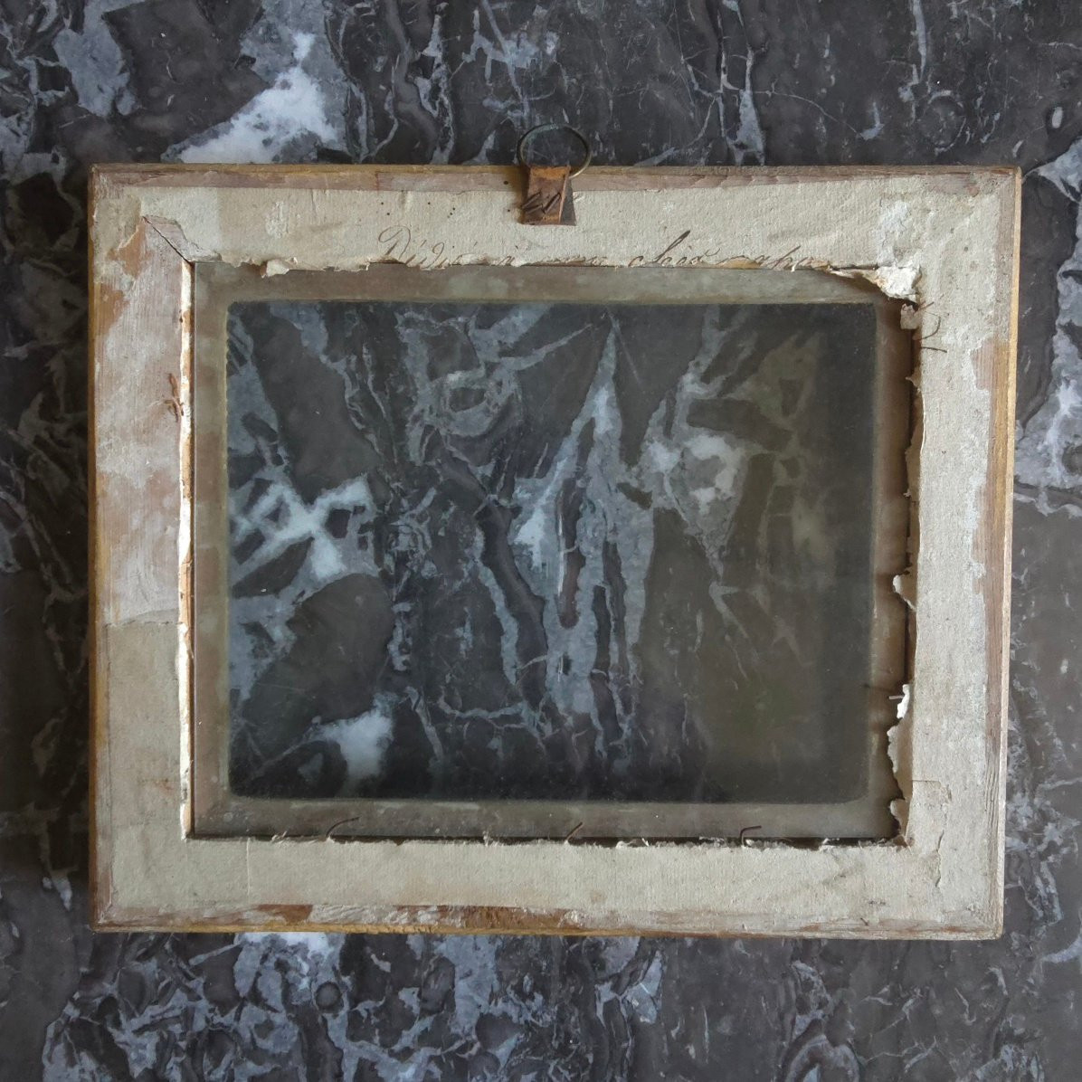 Petit cadre début XIXe noir et doré feuillure : 14 x 18 cm-photo-1