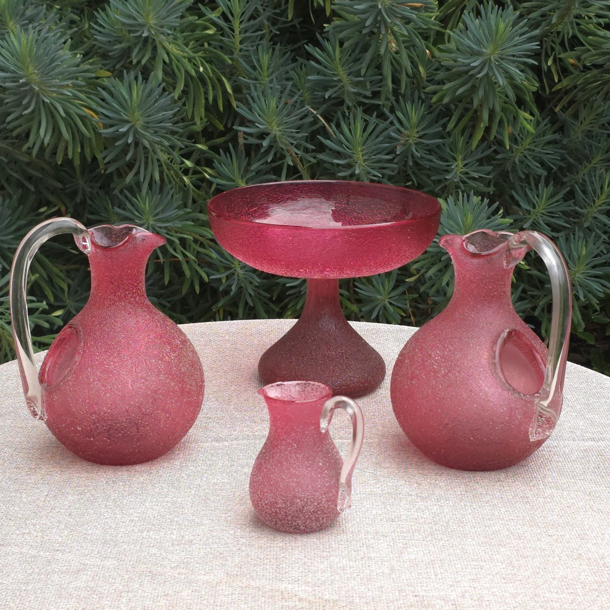 Pichets à orangeade compotier et petir pichet verre givré anciens-photo-2
