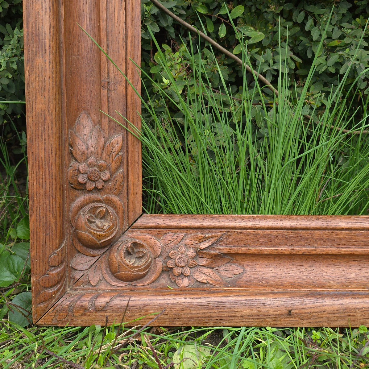 Large Art Deco Frame With Rose Decor And Oak Rebate: 51.5 X 66 Cm-photo-4