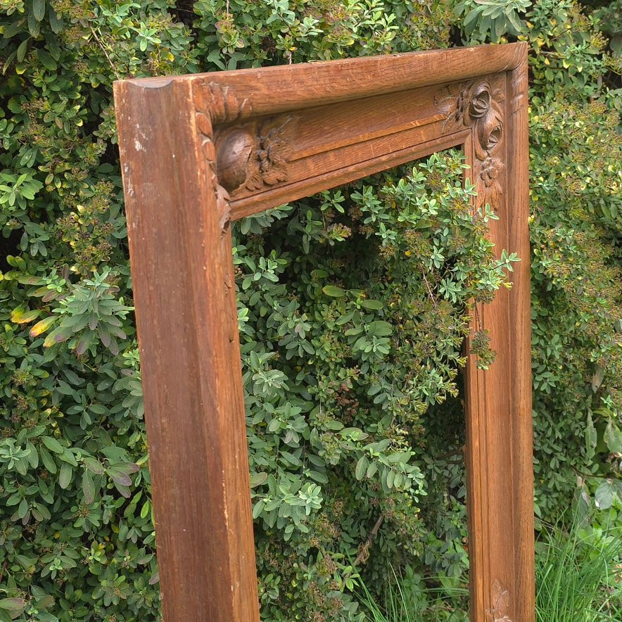Large Art Deco Frame With Rose Decor And Oak Rebate: 51.5 X 66 Cm-photo-2