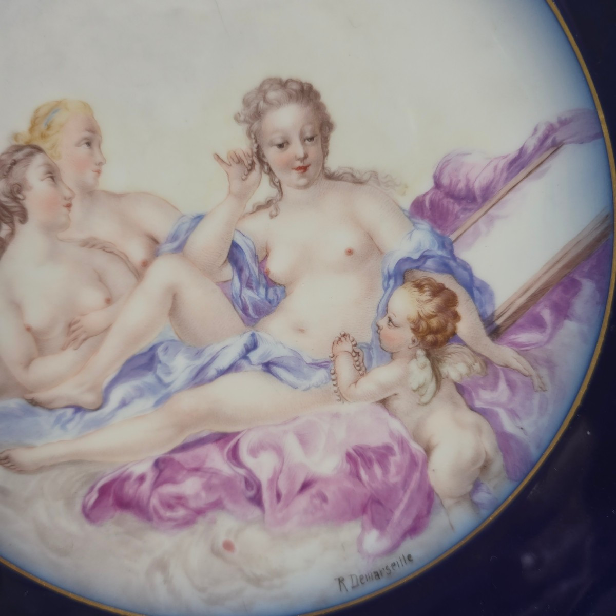 R.Demarseille Paire assiettes porcelaine fine peinte d’après François Boucher-photo-5