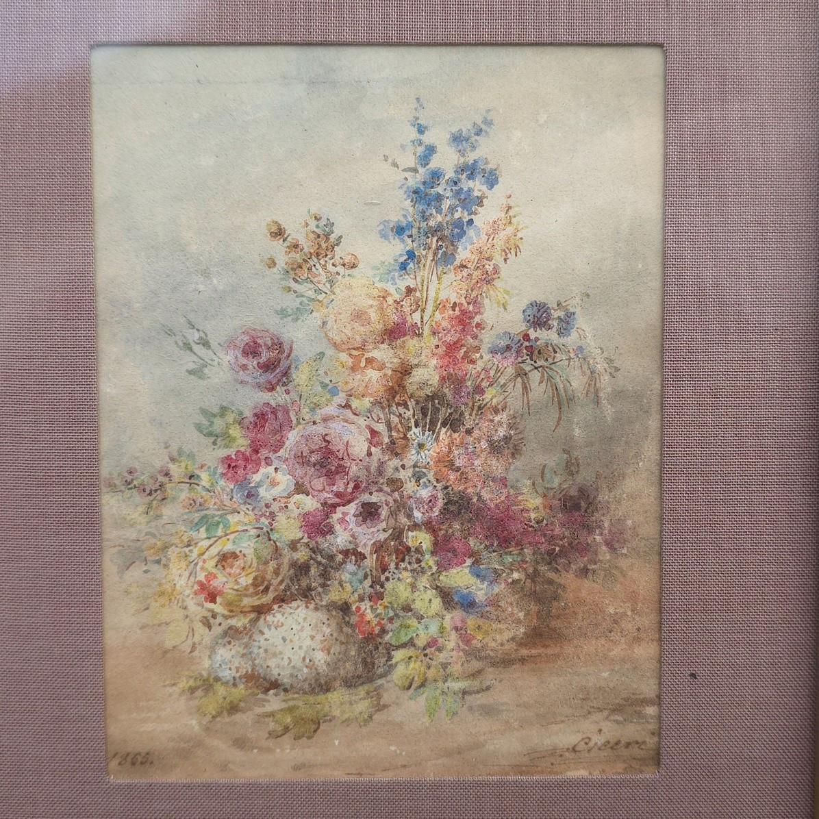 Eugène CICERi 1813_1890  Bouquet de fleurs 1865 aquarelle-photo-2