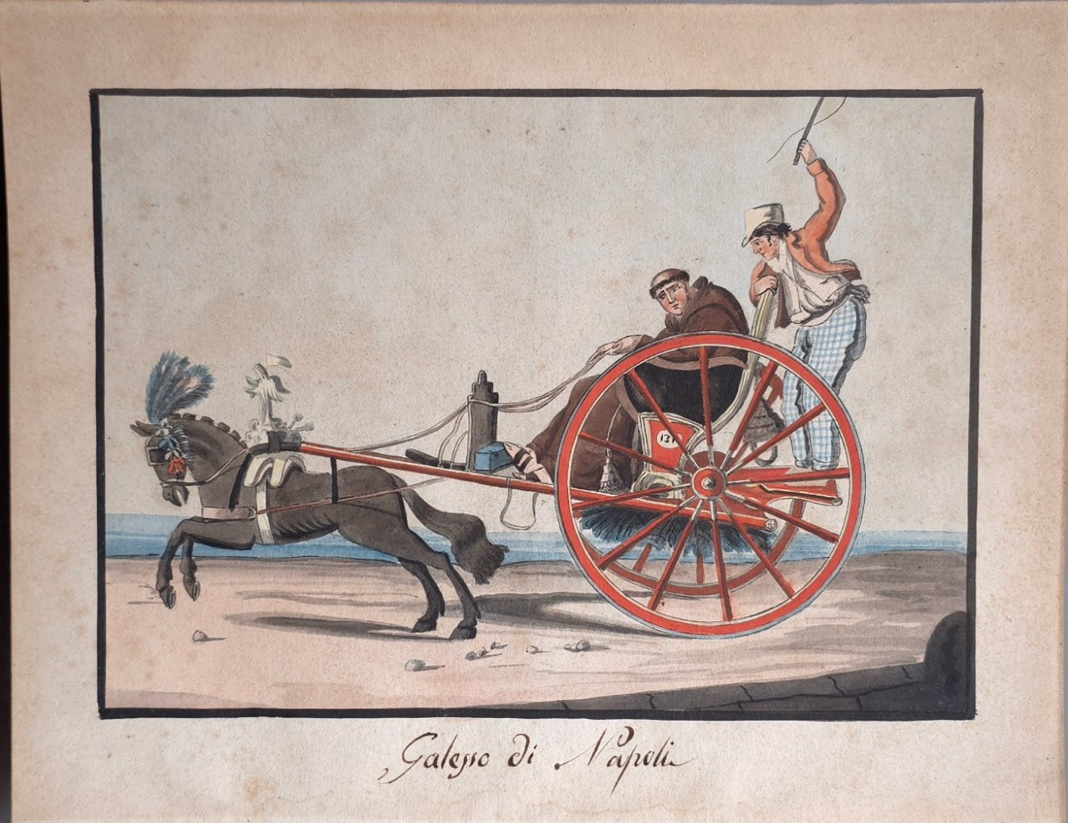 Calesso di Napoli aquarelle napolitaine XIXe circa 1820