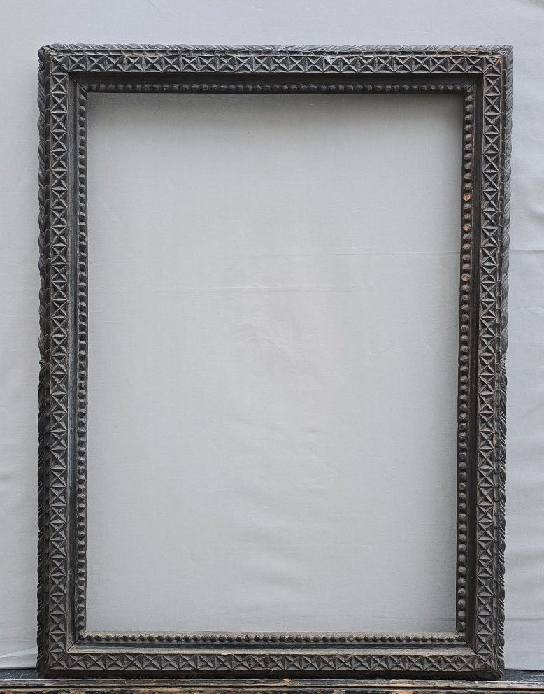 Cadre bois sculpté décor géométrique XIXe feuillure : 37,5 x 54 cm-photo-3