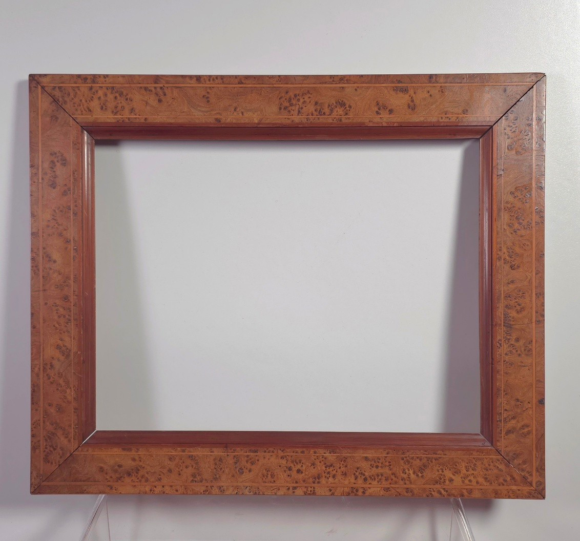 Cadre à filets loupe d’amboine XIXe feuillure : 24 x 31 cm