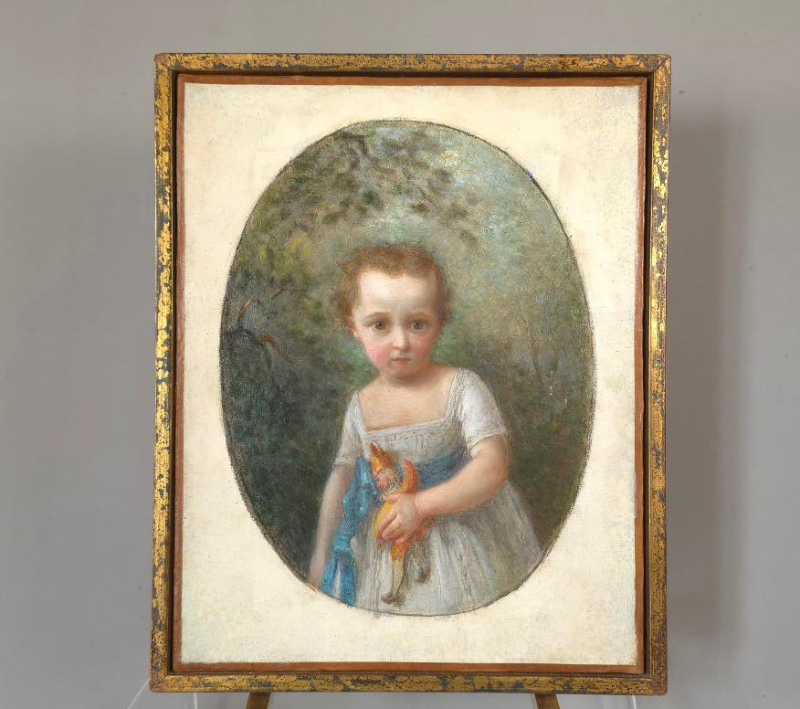 Portrait Of A Little Girl And Her Toy, 19th Century-photo-2
