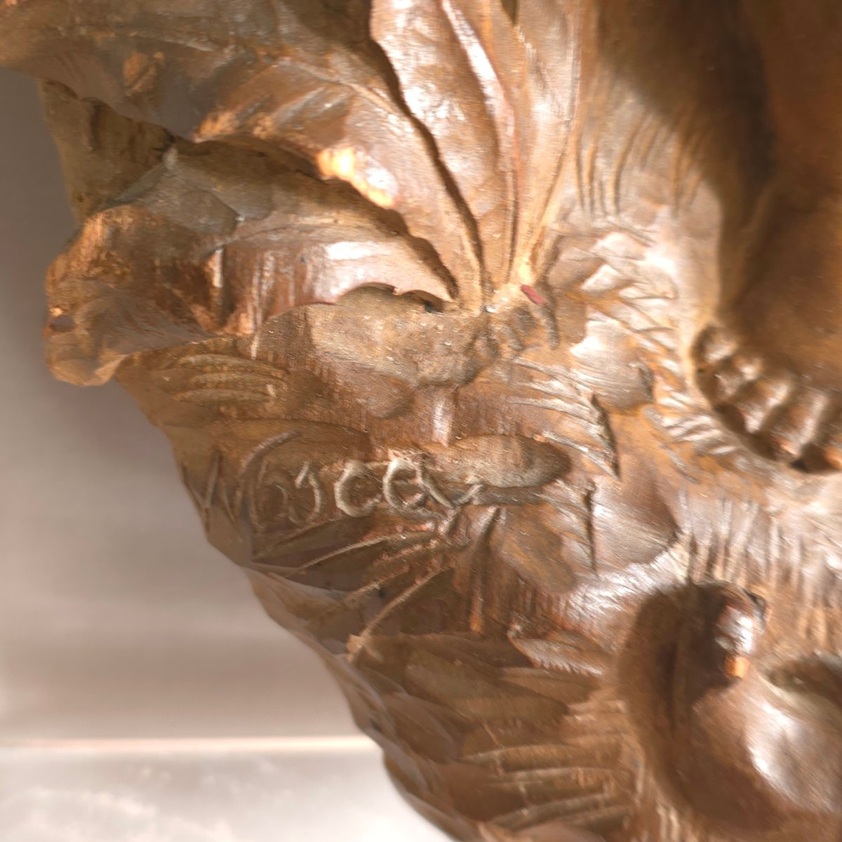 Wall-mounted Console Table "it's Raining" With A Little Girl And A Snail, Carved Wood, Height: 37 Cm-photo-4