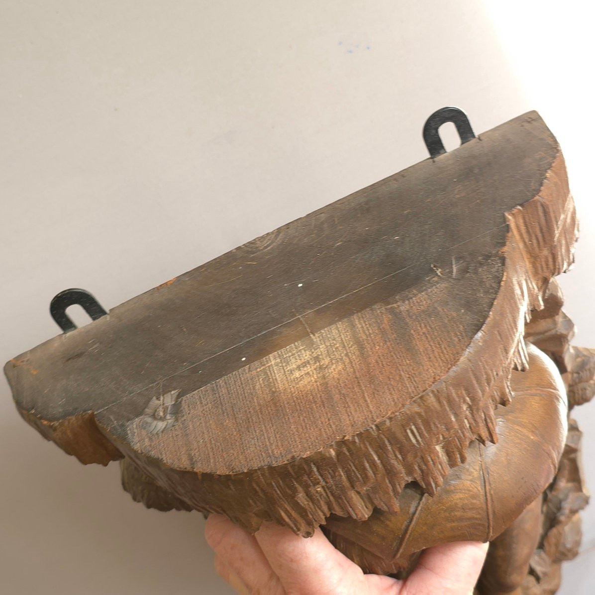 Wall-mounted Console Table "it's Raining" With A Little Girl And A Snail, Carved Wood, Height: 37 Cm-photo-5